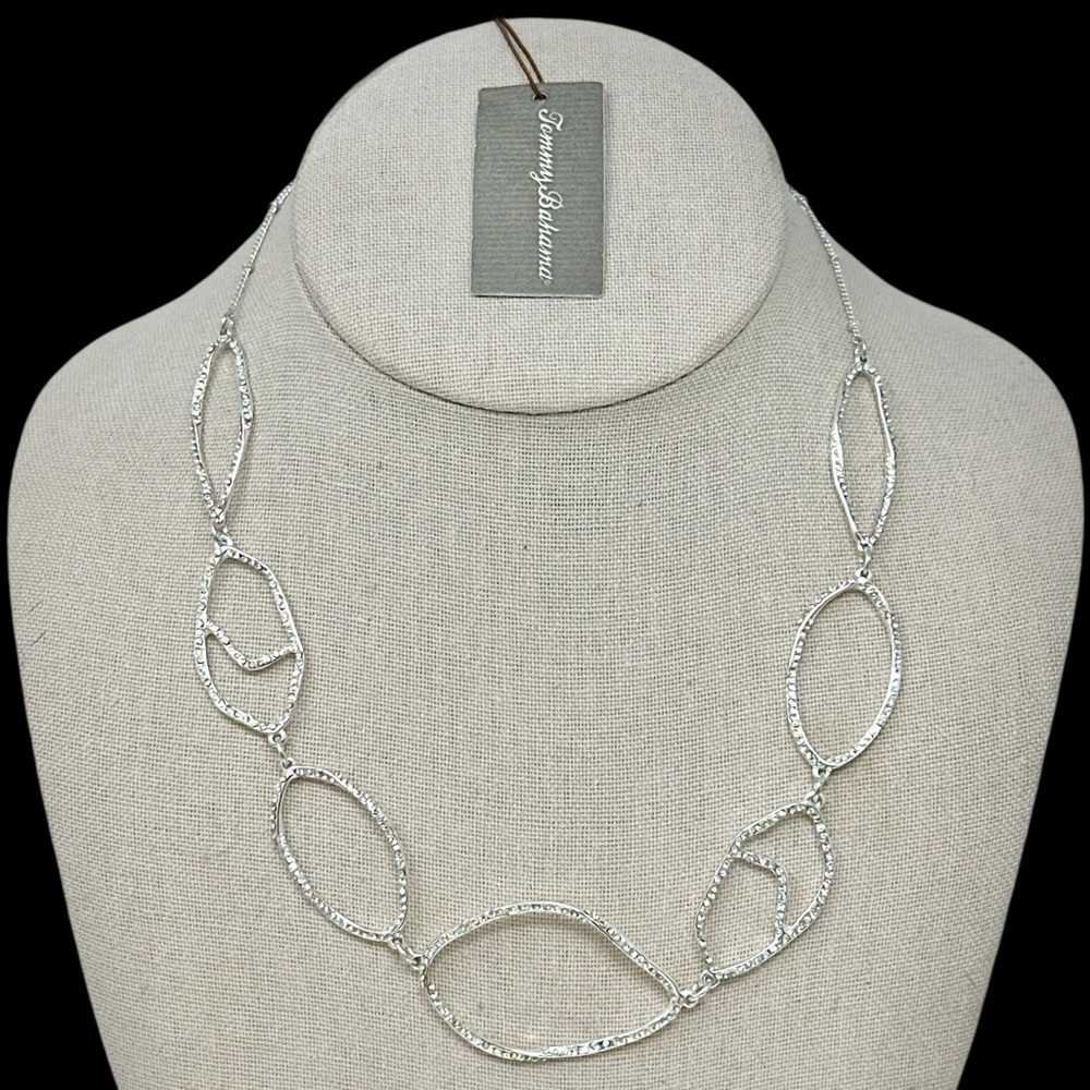 Tommy Bahama Organic Oval Pave Rhinestone Silver Tone Necklace NWT New